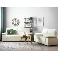 Traditional Living Room Sofa Set 3 Seater Loveseat Cream Faux Leather Vogar