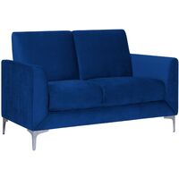 Modern Retro Upholstered 2 Seater Sofa Loveseat Velvet Fabric Navy Blue Fenes - Blue