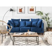 Modern Velvet Fabric Sofa 3 Seater Loose Pillows Back Blue Fenstad - Blue