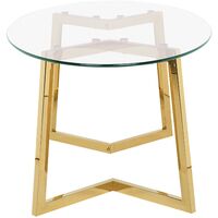 Modern Coffee Table Clear Tempered Glass Transparent Top Steel Base Gold Fresno