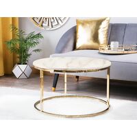 Modern Coffee Table White Marble Finish MDF Top Metal Gold Base Coral - White