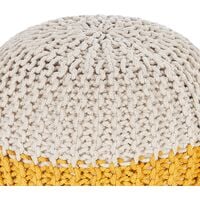 Modern Knitted Round Pouffe Ottoman Cotton Yellow Beige 50 x 35 cm Conrad - Yellow
