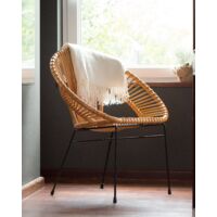 Modern Rattan Accent Dining Chair Beige Wicker Living Room Metal Frame Sarita