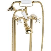 Modern Vintage Freestanding Bath Shower Mixer Tap Hand Held Shower Gold Hebbe - Gold