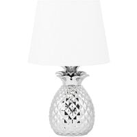 Modern Bedside Lamp Light with White Fabric Shade Silver Pineapple
