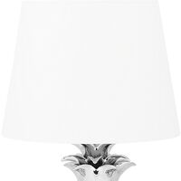 Modern Bedside Lamp Light with White Fabric Shade Silver Pineapple
