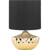 Glam Table Light Bedside Lamp Golden Ceramic Base Black Fabric Shade Vaal