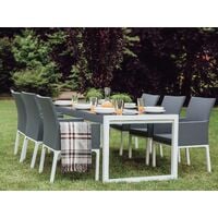 Modern Outdoor Garden Dining Table Grey Tempered Glass Top White Aluminium Frame Bacoli - Grey