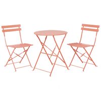 Outdoor Patio 3 Piece Bistro Set Coral Red Steel Round Table and Chairs Fiori