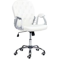 Faux Leather Office Chair White Swivel Adjustable Buttoned Backrest Princess - White