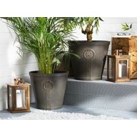 Set of 2 Plant Pots Indoor Outdoor Stone UV Resistant Brown Vari - Brown