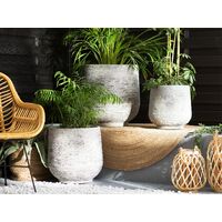 Set of 3 Modern Round Garden Plant Pots Fibre Clay Outdoor Planters Grey Dioni