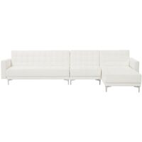 Modular Left Hand L-Shaped Sofa Bed Seat Section White PU Leather Aberdeen - White