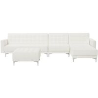 Modular Left Hand L-Shaped Sofa Bed Seat Ottoman White PU Leather Aberdeen