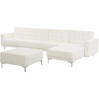 Modular Left Hand L-Shaped Sofa Bed Seat Ottoman White PU Leather Aberdeen