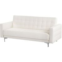 Modern 3 Seater Sofa Bed White PU Leather Reclining Tufted Aberdeen