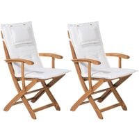 Set of 2 Wooden Garden Folding Chairs Outdoor Dining Off-White Cushion Maui - Light Wood