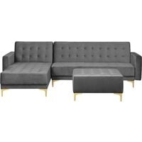 Modular Right Hand L-Shaped Corner Sofa Bed Ottoman Grey Velvet Aberdeen