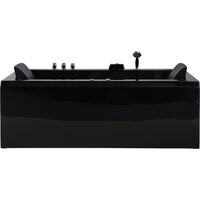 Left Hand Straight Bath Tub Acrylic Whirlpool Black Massage LED Lights Varadero - Black