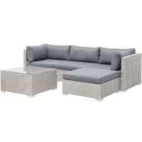 Garden Sectional Sofa Square Coffee Table Beige Wicker Rattan Grey Cushions Sano - Grey