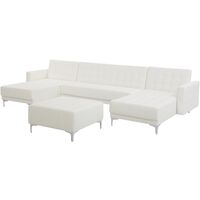 Modular U-Shaped Corner Sofa Bed 2 Chaises Ottoman White PU Leather Aberdeen - White