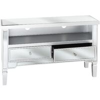 Modern Glam Mirrored Sideboard Chest of Drawers Open Shelf Crystal Knobs Silver Nicea