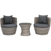 Stackable Grey Rattan Patio Bistro Set with Coffee Table for 2 Capri