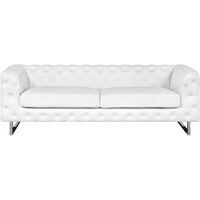 Sofa Set 3+2 Seater Faux Leather Button Tufting Chesterfield Style White Vissland
