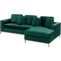 Modern Emerald Green Velvet Couch Corner Sofa Gold Legs Left Hand Oslo