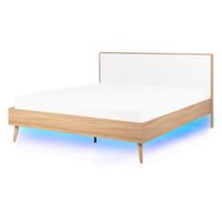 Scandinavian EU Super King Size Bed Frame 4ft6 LED White Light Wood Serris - Light Wood