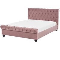 Velvet Fabric EU Double Size Bed Frame 4ft6 Tufted Headboard Pink Avallon