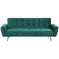 Modern Velvet Sofa Bed Green Convertible Sleeper Tufted Metal Copper Legs Selnes