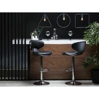 Set of 2 Modern Swivel Height Adjustable Armless Bar Stool Black Faux Leather Conway - Black