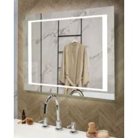 Modern Rectangular Wall Mirror Silver Bathroom Bedroom LED 60 x 80 cm Eyre