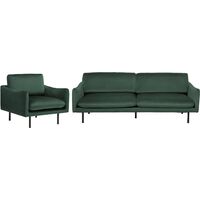 Velvet Sofa Set 3 Seater Armchair Green Fabric Black Legs Vinterbro - Green