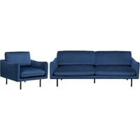 Velvet Sofa Set 3 Seater Armchair Navy Blue Fabric Black Legs Vinterbro