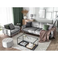 Velvet Sofa Set 3 Seater Armchair Grey Fabric Black Legs Vinterbro