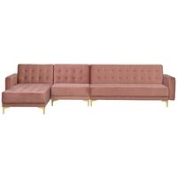 Modular Right Hand L-Shaped Sofa Bed Seat Section Pink Velvet Aberdeen - Pink