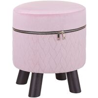 Modern Velvet Footstool with Zipper Wooden Legs Pouffe Dark Brown Pink Appie - Pink