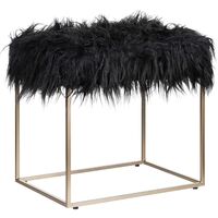 Modern Glam Footstool Black Faux Fur Comfy Gold Metal Base Pouffe Manhattan - Black