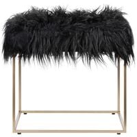 Modern Glam Footstool Black Faux Fur Comfy Gold Metal Base Pouffe Manhattan - Black