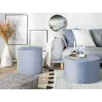 Modern Round Pouffe Velvet Light Blue Glam Living Room Bedroom Dresser Millen - Blue