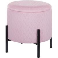Modern Storage Footstool Glam Pouffe Velvet Pink Black Metal Legs Wenona - Pink