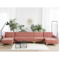 Modular U-Shaped Corner Sofa Bed 2 Chaises Seat Section Pink Velvet Aberdeen - Pink