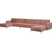 Modular U-Shaped Corner Sofa Bed 2 Chaises Seat Section Pink Velvet Aberdeen - Pink