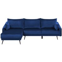 Modern Right Hand Velvet Corner Sofa 3 Seater Chaise Longue Navy Blue Varde