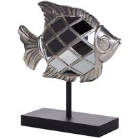Modern Contemporary Decorative Sculpture Figure Fish Mirrors Silver Polyresin Angelfish - Silver