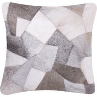 Leather Pillow Cushion Abstract Patchwork Pattern 45 x 45 cm Grey Neeloor