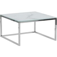 Nest of 2 Coffee Tables Living Room White Marble Effect Top Silver Legs Brea