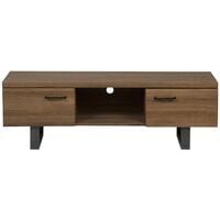 Industrial TV Stand Unit Dark Wood with Storage Cabinet Cable Management Timber